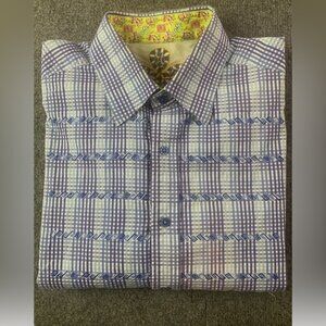 Robert Graham Button down long sleeve silk trim Blue and White Checkered Shirt L